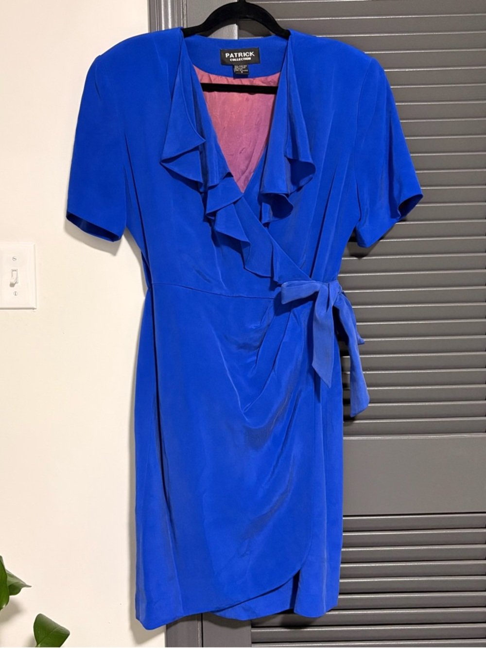 Vintage Patrick Collection Royal Blue Silk Wrap Midi Dress